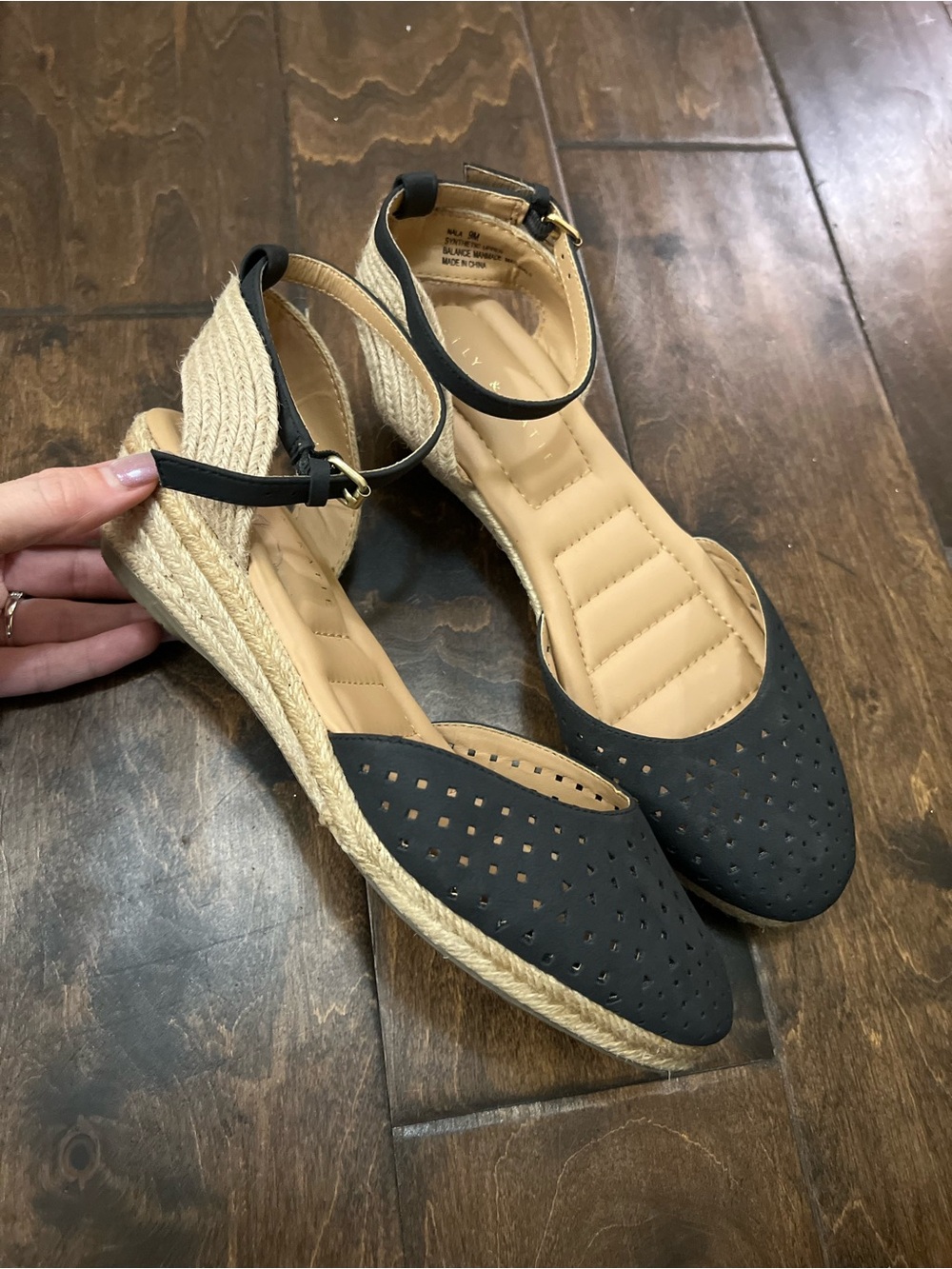 Kelly & Katie Black Espadrille Wedge Ankle-Strap Sandals
